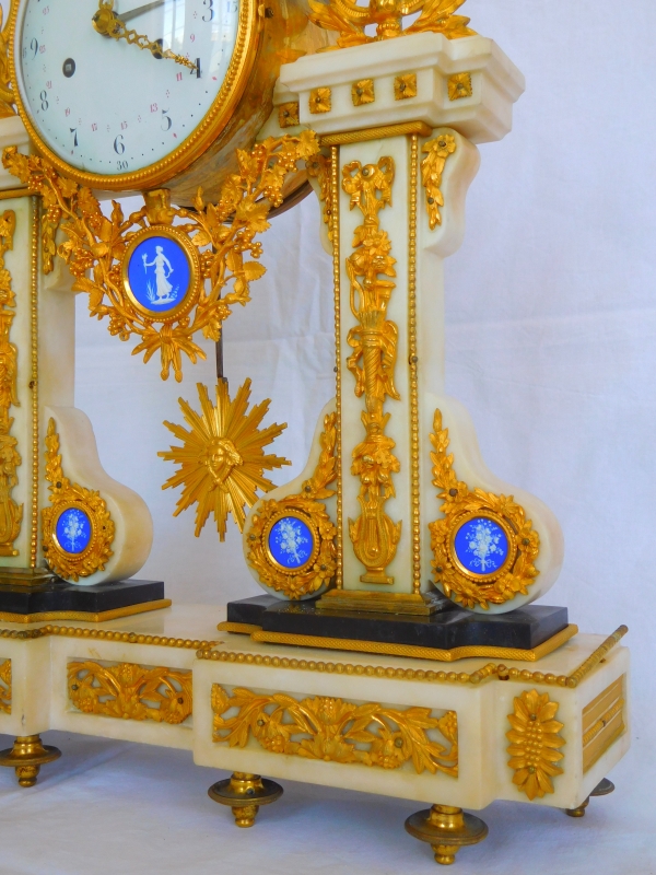 Large Louis XVI marble, ormolu and Wedgwood biscuit clock, late 18th century