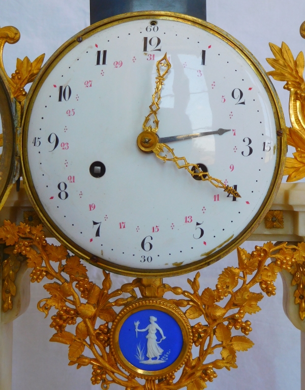 Large Louis XVI marble, ormolu and Wedgwood biscuit clock, late 18th century