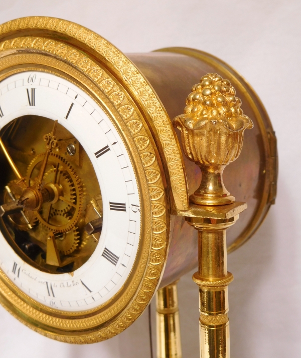 Ormolu and portor marble skeleton clock signed Cachard, late 18th century