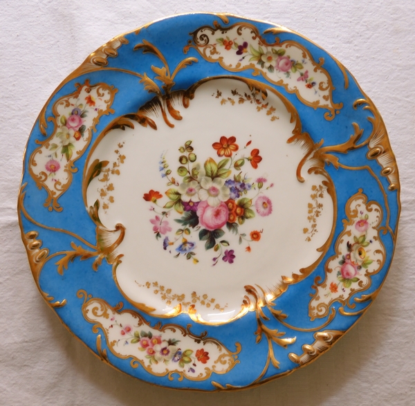 12 porcelain turquoise gilt dessert plates set, Jacob Petit