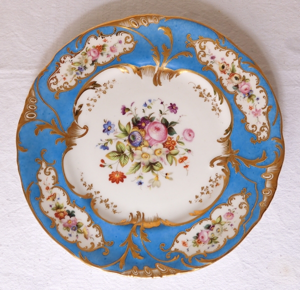 12 porcelain turquoise gilt dessert plates set, Jacob Petit