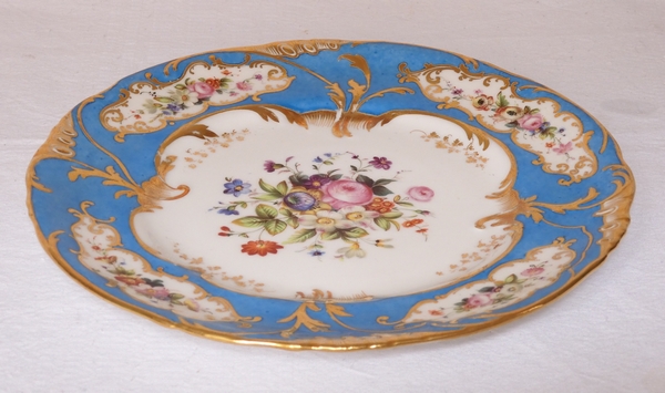 12 porcelain turquoise gilt dessert plates set, Jacob Petit