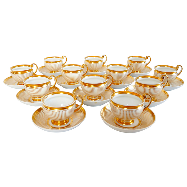 Schoelcher Manufacture : set of 12 Paris porcelain Empire tea cups or coffee cups - 19th century
