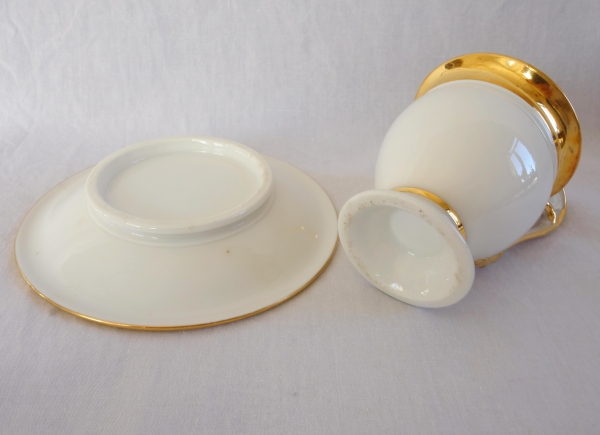 Service tête à tête de 2 tasses Empire à têtes de lion, porcelaine de Paris dorée à l'or fin