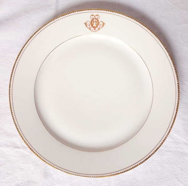 Set of 24 Sevres porcelain plates enhanced with fine gold, mid-19th century signed S58 (dated 1858)