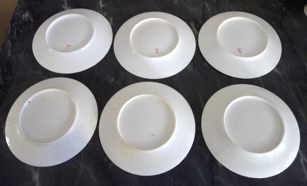 Nast : 12 assiettes de table & 12 à dessert - porcelaine à filet or - époque Empire - signées