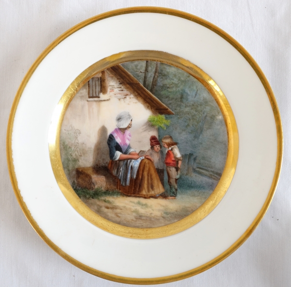 Suite de 4 assiettes à dessert tableaux sur porcelaine de Paris - époque 1840