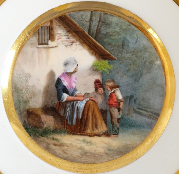 Suite de 4 assiettes à dessert tableaux sur porcelaine de Paris - époque 1840