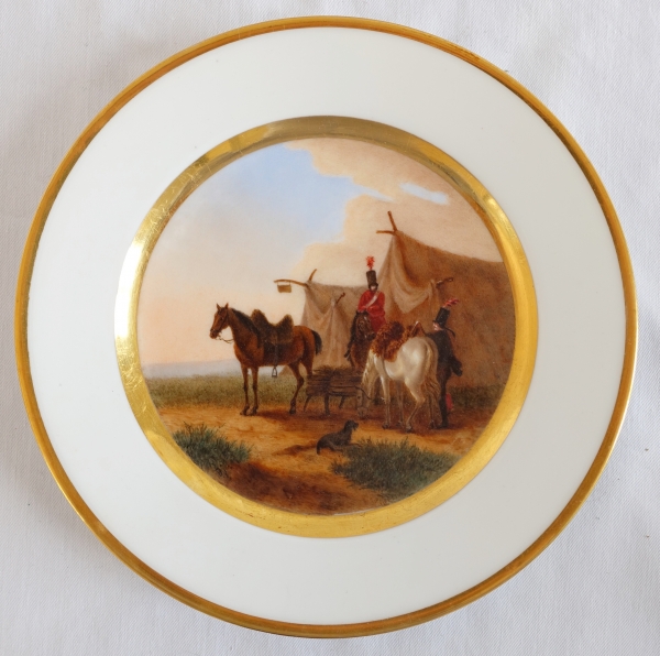 Suite de 4 assiettes à dessert tableaux sur porcelaine de Paris - époque 1840