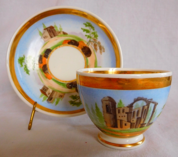 Set of 4 Paris porcelain coffee cups, Italian landscapes, early 19th century