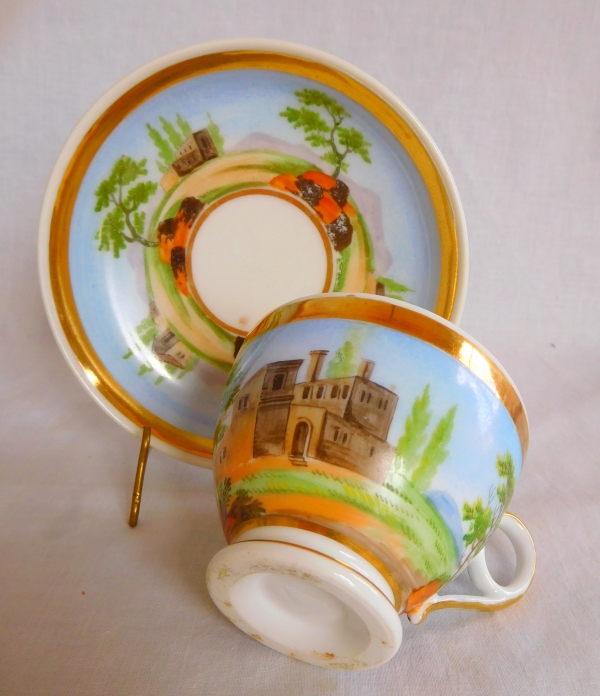 Service de 4 tasses à café Empire à paysages tournants en porcelaine de Paris