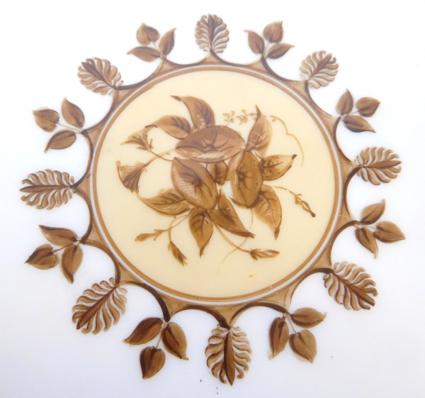 Manufacture Schoelcher : série de 6 assiettes de table Empire porcelaine vanille & or - signées