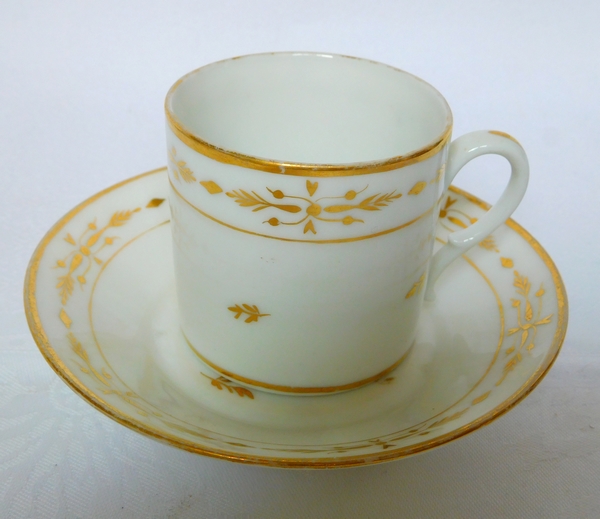 Service à café de 6 tasses litron en porcelaine de Paris dorée à l'or - époque fin XVIIIe ou Empire