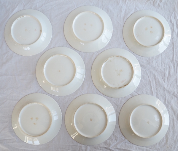 Set of 8 Paris porcelain dessert plates enhanced with fine gold, D monogram