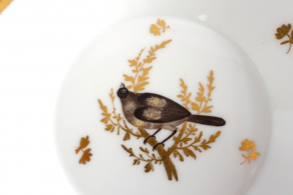 Brussels porcelain coffee set : 6 coffee cups gilt with fine gold and polychromatic birds circa 1800