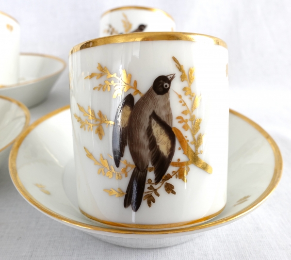 Brussels porcelain coffee set : 6 coffee cups gilt with fine gold and polychromatic birds circa 1800