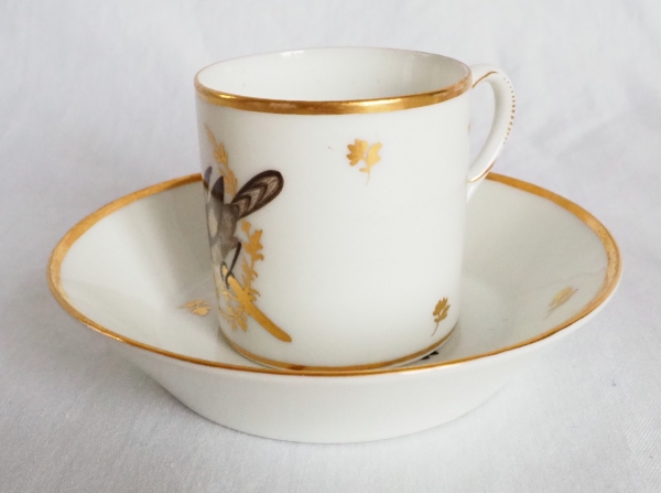 Brussels porcelain coffee set : 6 coffee cups gilt with fine gold and polychromatic birds circa 1800