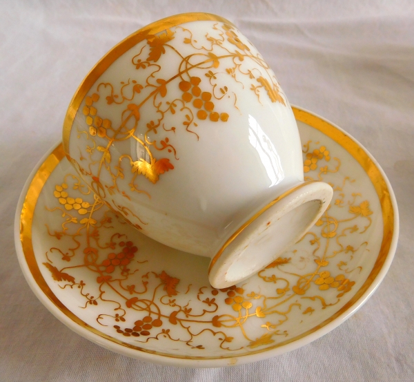 Service à café, 8 tasses Empire en porcelaine de Paris dorée à l'or fin