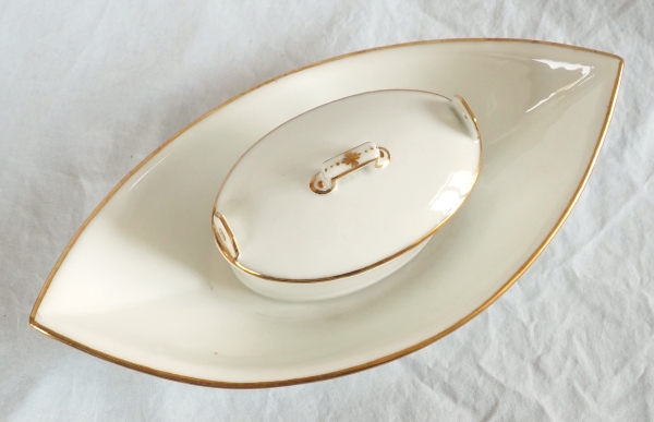 Nast : Empire porcelain butter dish enhanced with fine gold - early 19th century