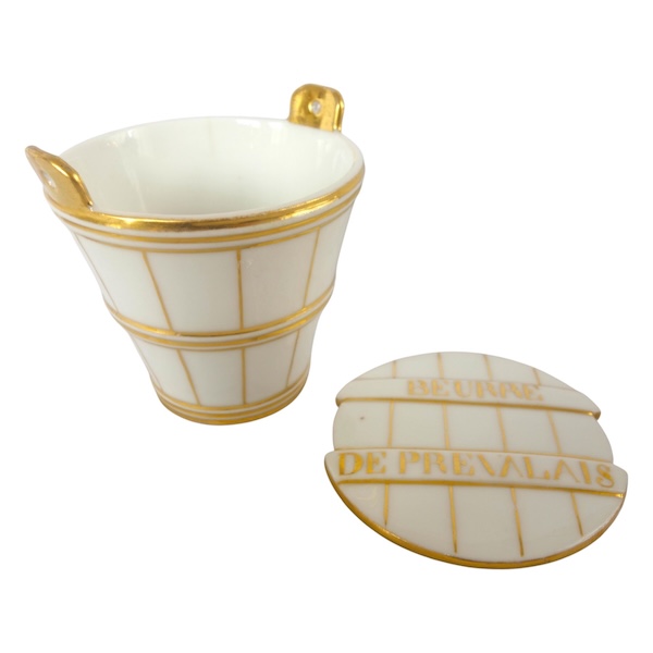 Beurrier en porcelaine de Paris blanc et or et son couteau en vermeil - circa 1840