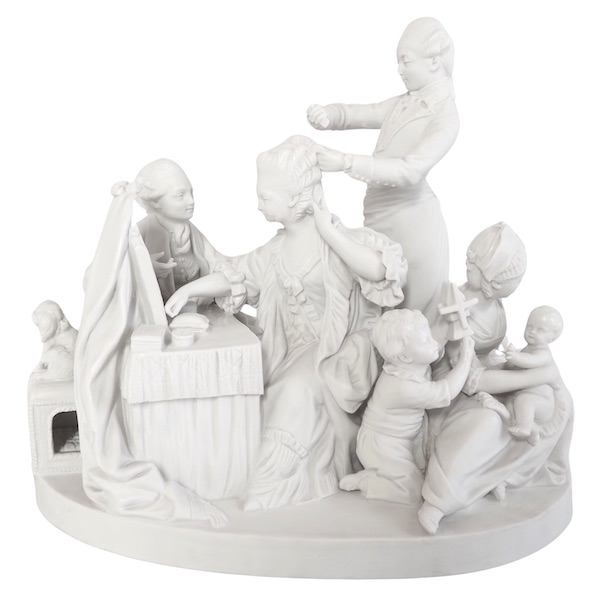 Sevres manufacture : galant scene in the style of 18th century - porcelain biscuit - signed