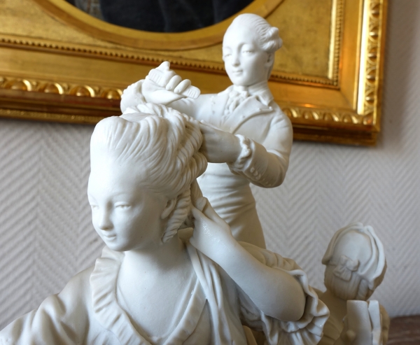 Sevres manufacture : galant scene in the style of 18th century - porcelain biscuit - signed