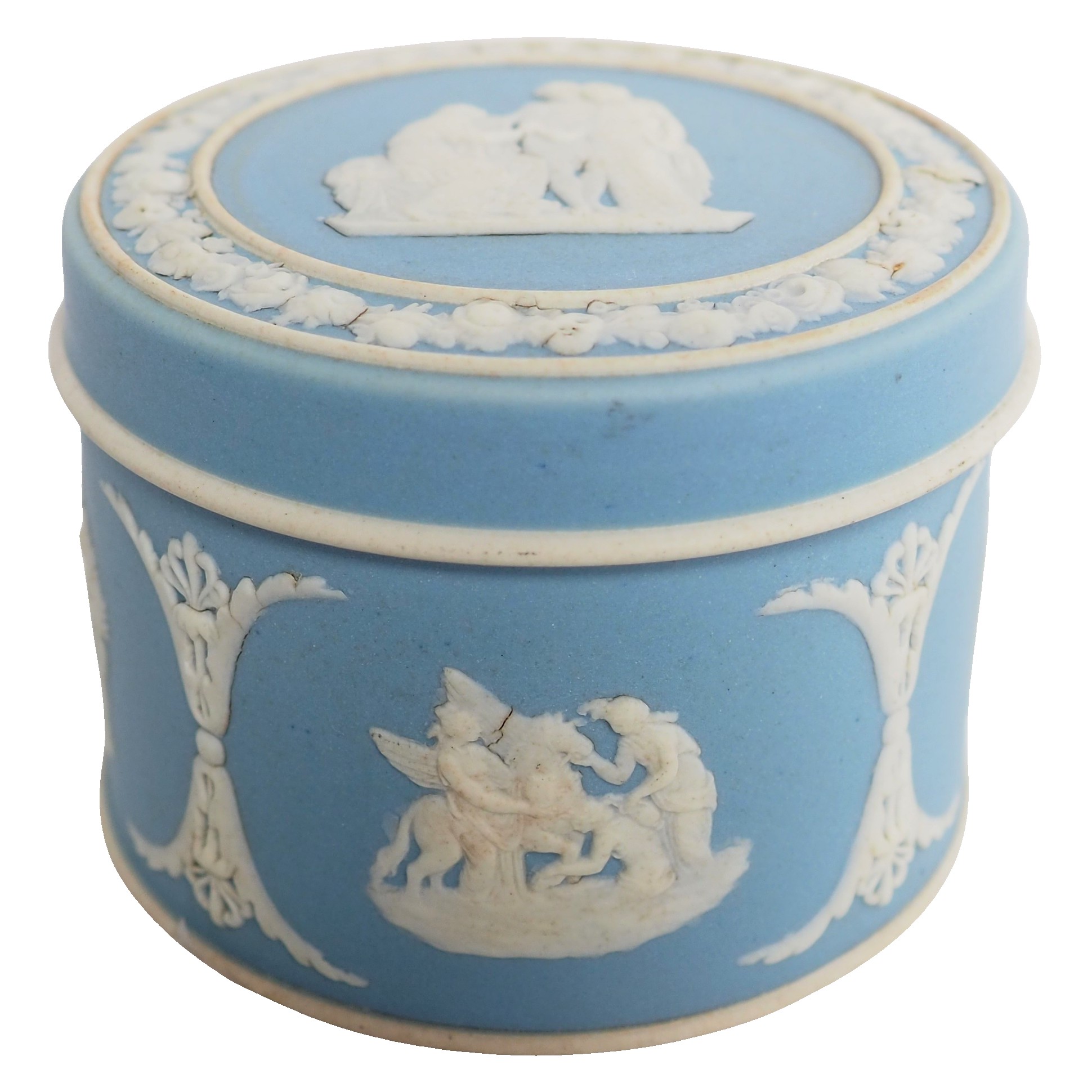 Wedgwood : boîte en biscuit polychrome bleu clair