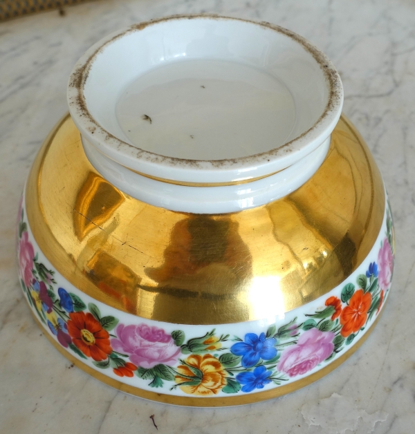 Bol à biscuits d'époque Charles X en porcelaine de Paris - décor floral et or - vers 1830