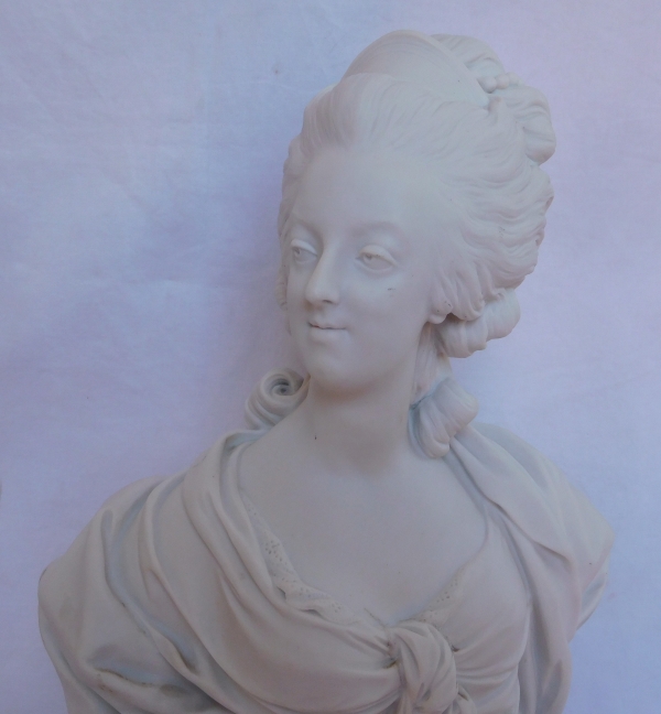 Queen Marie Antoinette bust, Sèvres porcelain biscuit, signed