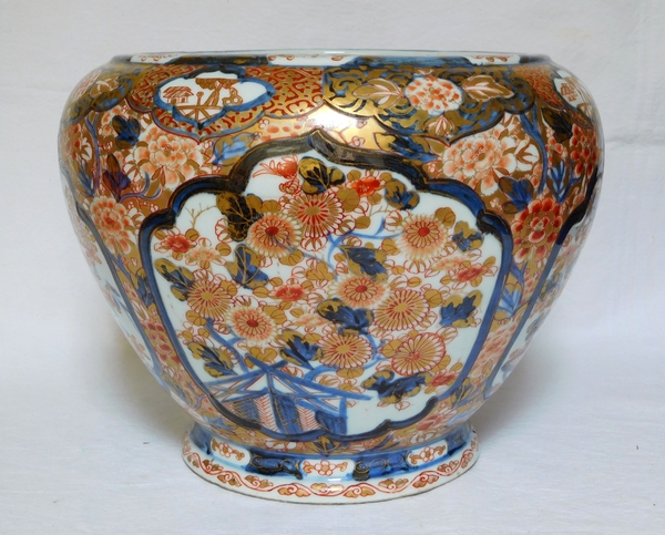 Grande potiche cache-pot / centre de table en porcelaine de Chine décor Imari doré à l'or, époque XIXe