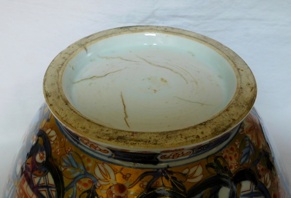 Grande potiche cache-pot / centre de table en porcelaine de Chine décor Imari doré à l'or, époque XIXe