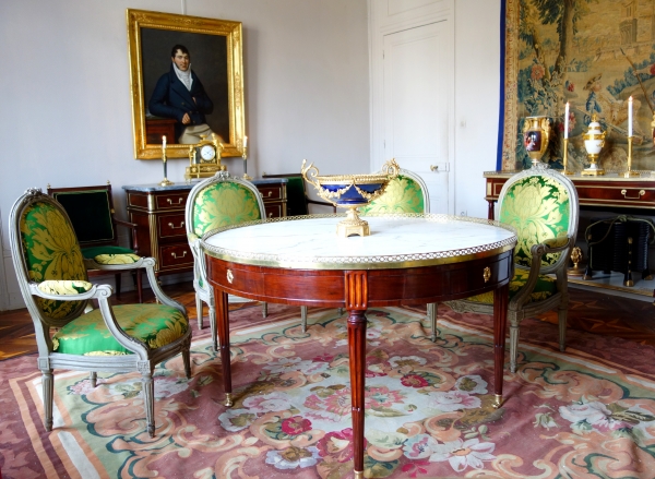 Grande coupe centre de table en bronze doré & porcelaine - style Louis XVI