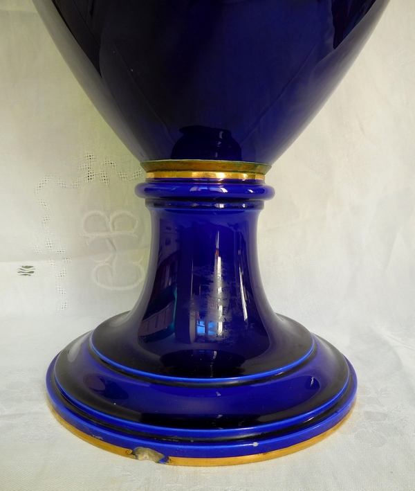 Tall blue and gilt Sevres porcelain vase dated 1888 - 75cm