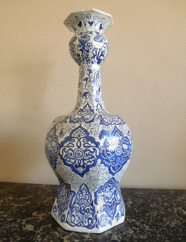 Grand vase gourde en faïence de Delft bleue, montable en lampe - époque début XIXe siècle