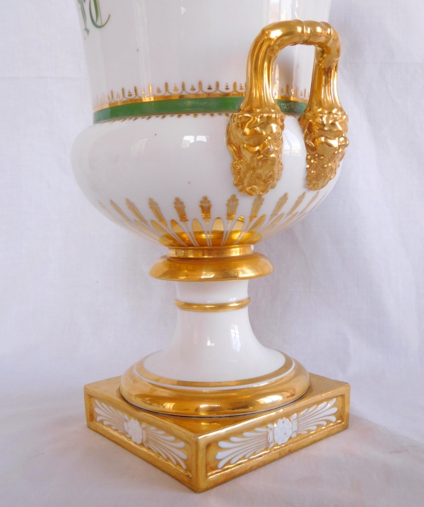 Tall Empire Paris porcelain vase - JC monogram and crown of Marquis - early 19th century