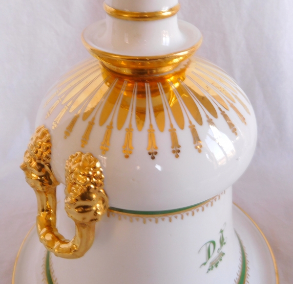 Tall Empire Paris porcelain vase - JC monogram and crown of Marquis - early 19th century