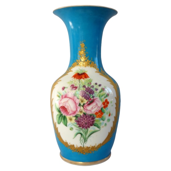 Grand vase d'ornement en porcelaine turquoise & or dans le goût de Sèvres, époque Napoléon III