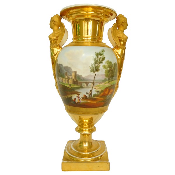 Grand vase d'ornement en porcelaine d'époque Empire - manufacture Meslier - 38,5cm