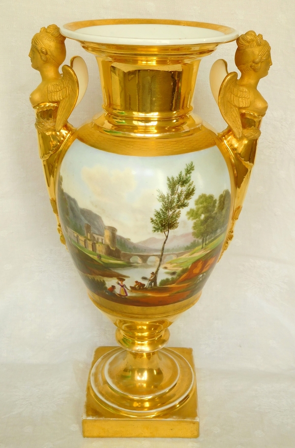 Large ornamental Paris porcelain vase, Empire Period, Manufacture Meslier - 38.5cm