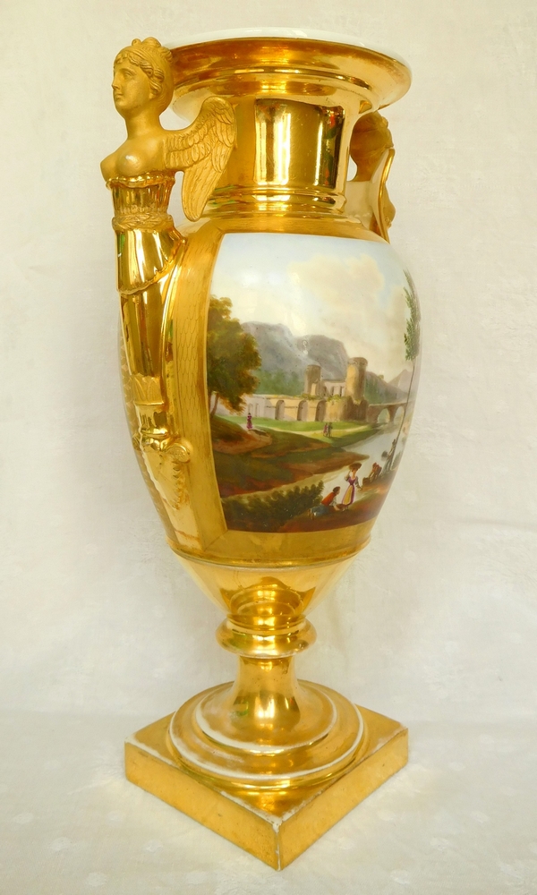 Large ornamental Paris porcelain vase, Empire Period, Manufacture Meslier - 38.5cm