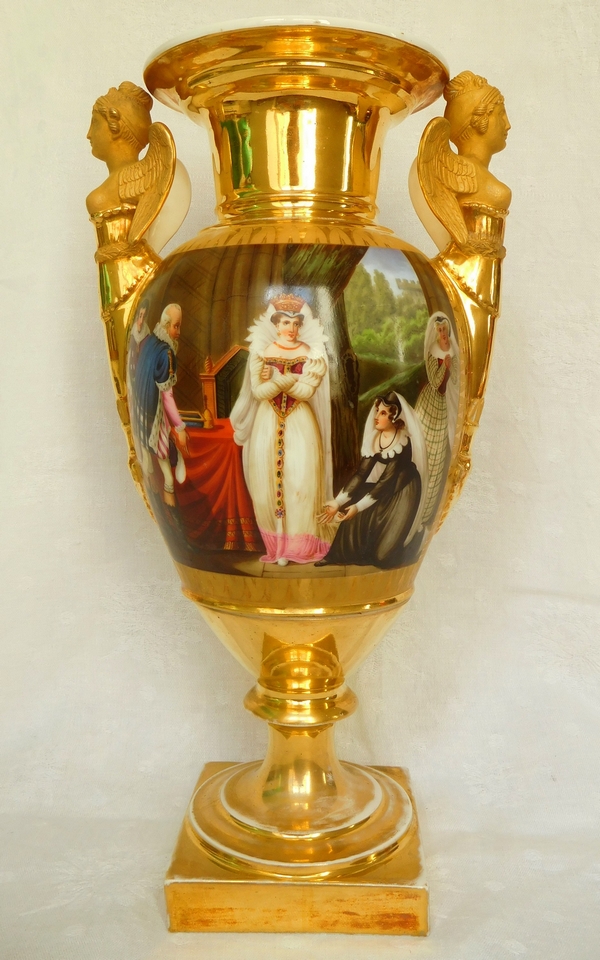 Grand vase d'ornement en porcelaine d'époque Empire - manufacture Meslier - 38,5cm