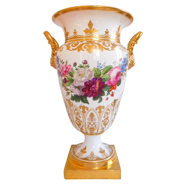 Manufacture Honore : tall Paris porcelain vase, early 19th century circa 1820 - 1830 - 47cm