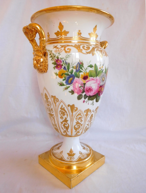 Manufacture Honore : tall Paris porcelain vase, early 19th century circa 1820 - 1830 - 47cm