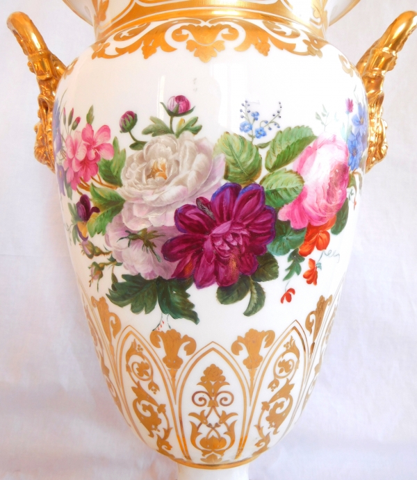 Manufacture Honore : tall Paris porcelain vase, early 19th century circa 1820 - 1830 - 47cm