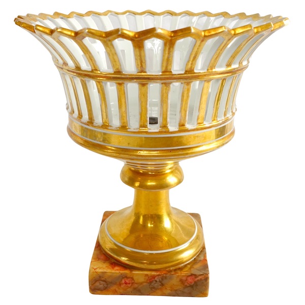 Tall Empire Paris porcelain reticulated cup gilt with fine gold, circa 1820