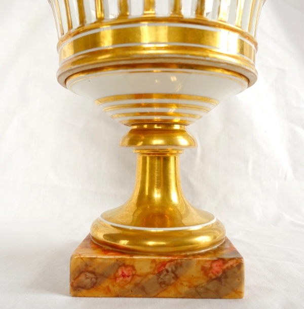 Tall Empire Paris porcelain reticulated cup gilt with fine gold, circa 1820