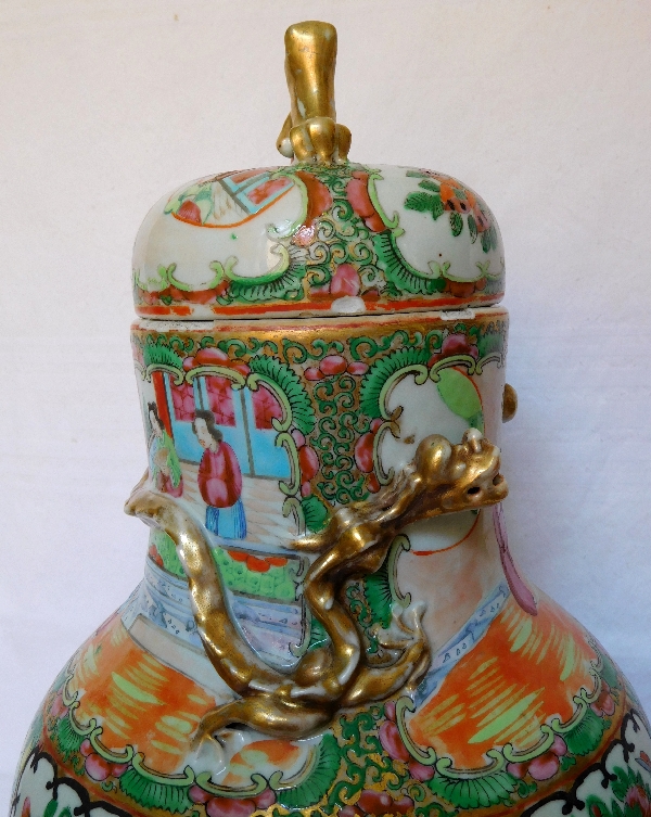 Grand vase / potiche 47cm en porcelaine de Canton, Chine, époque fin XIXe siècle