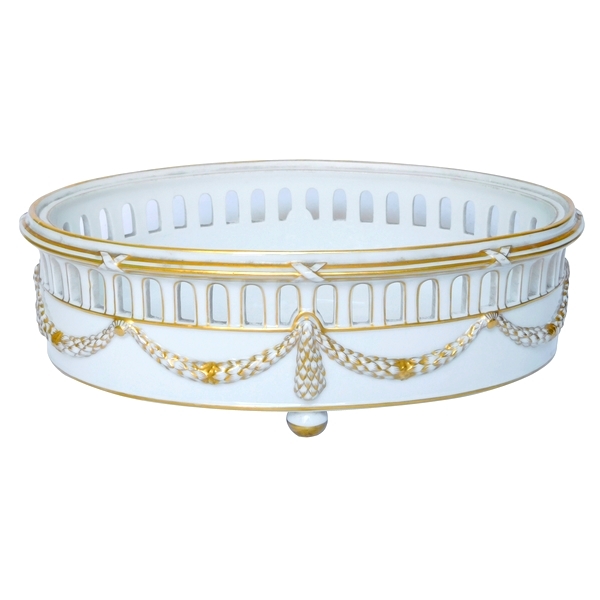 Jardinière de style Louis XVI en porcelaine de Paris blanc et or, époque 1900