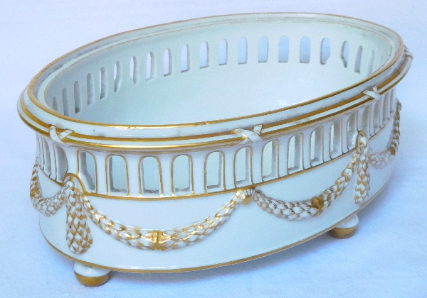 Jardinière de style Louis XVI en porcelaine de Paris blanc et or, époque 1900