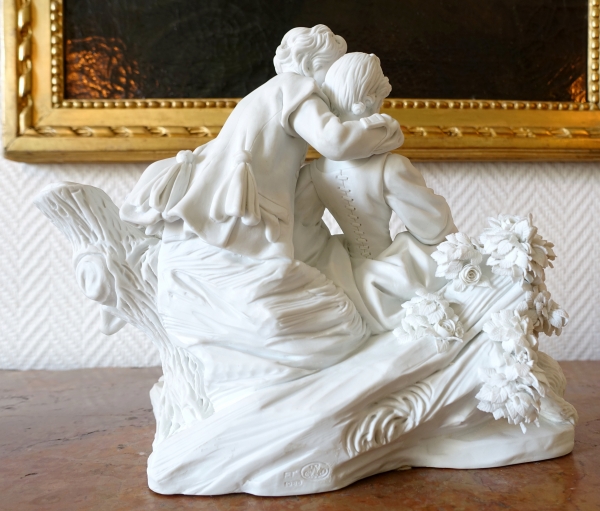 Sevres manufacture : galant scene in the style of 18th century - porcelain biscuit - signed